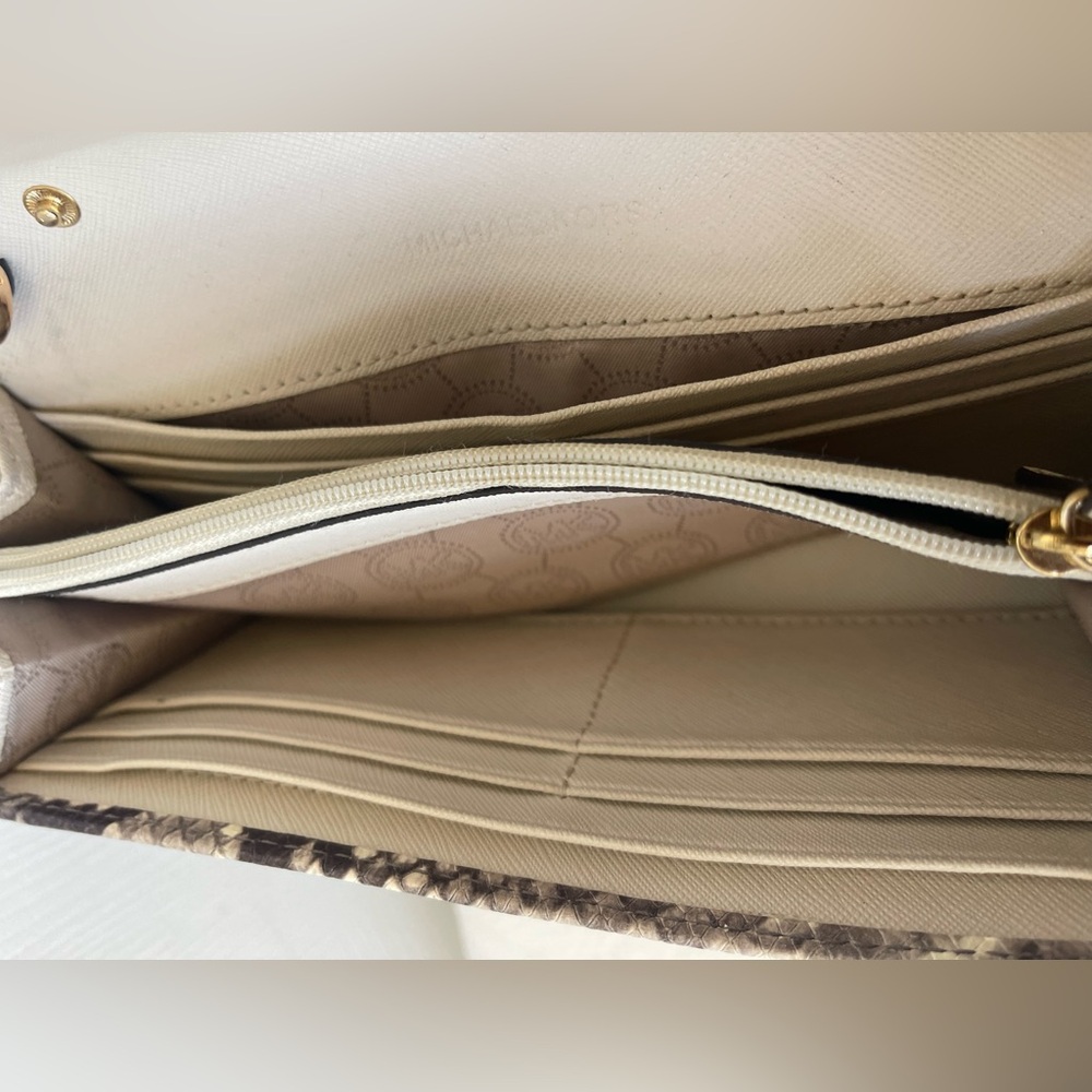 Michael Kors Snake-Print Chain Clutch in Taupe and Beige - Picture 5 of 9